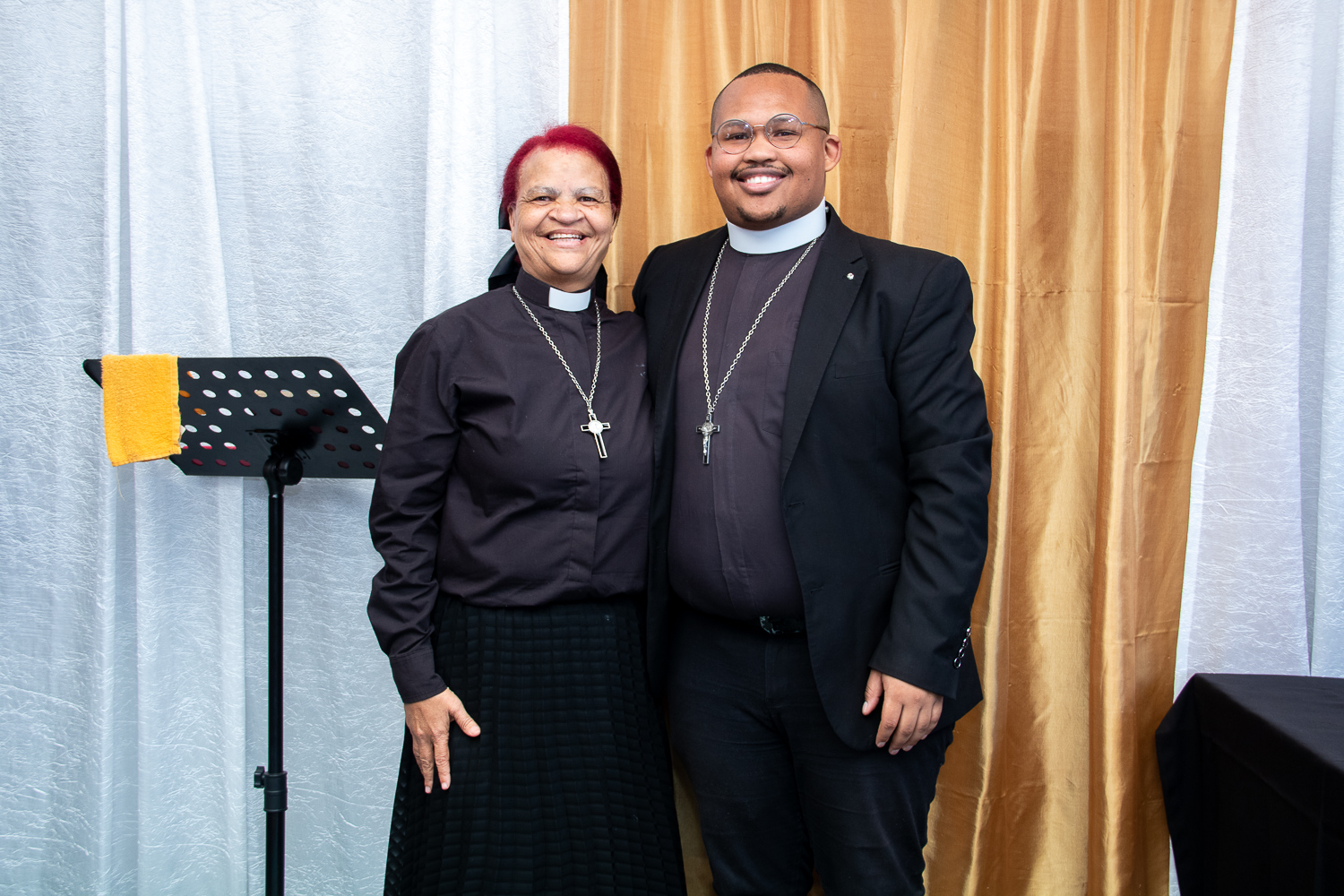 Pastor L. van Rooyen with a newly ordained minister